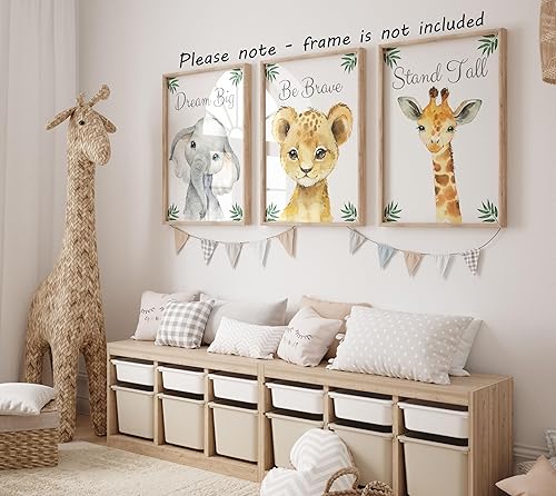 Miniatura 3 de Animales de safari para bebés para dormitorio de niña o niño, juego de 3 impresiones artísticas de pared sin marco, carteles de cita de hojas de