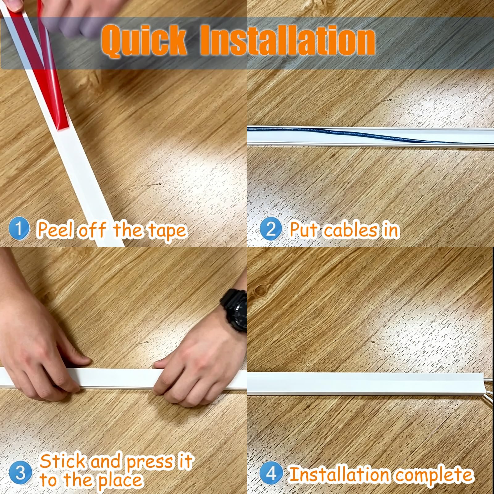 Copricavi Raccogli Cavi Canalina Passacavi Proteggicavo in PVC, può Contenere Fino A 120 Cavi | 1 M Di Lunghezza, Con Connettori, Per Pareti Dipinte Legno Piastrelle Vetro Metallo Battiscopa(D 120cable,1 m/3 ft)