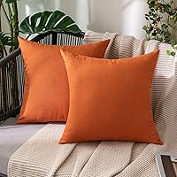 MIULEE 2 Pack Waterproof Outdoor Throw Pillow Covers 18x18 Inch Orange Faux Linen Farmhouse Cushions for Patio Garden Sofa