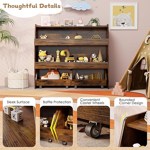 Miniatura 3 de COZPAW Organizador de almacenamiento de juguetes, estante Montessori de 3 niveles con contenedores móviles, organizador de juguetes, estante para