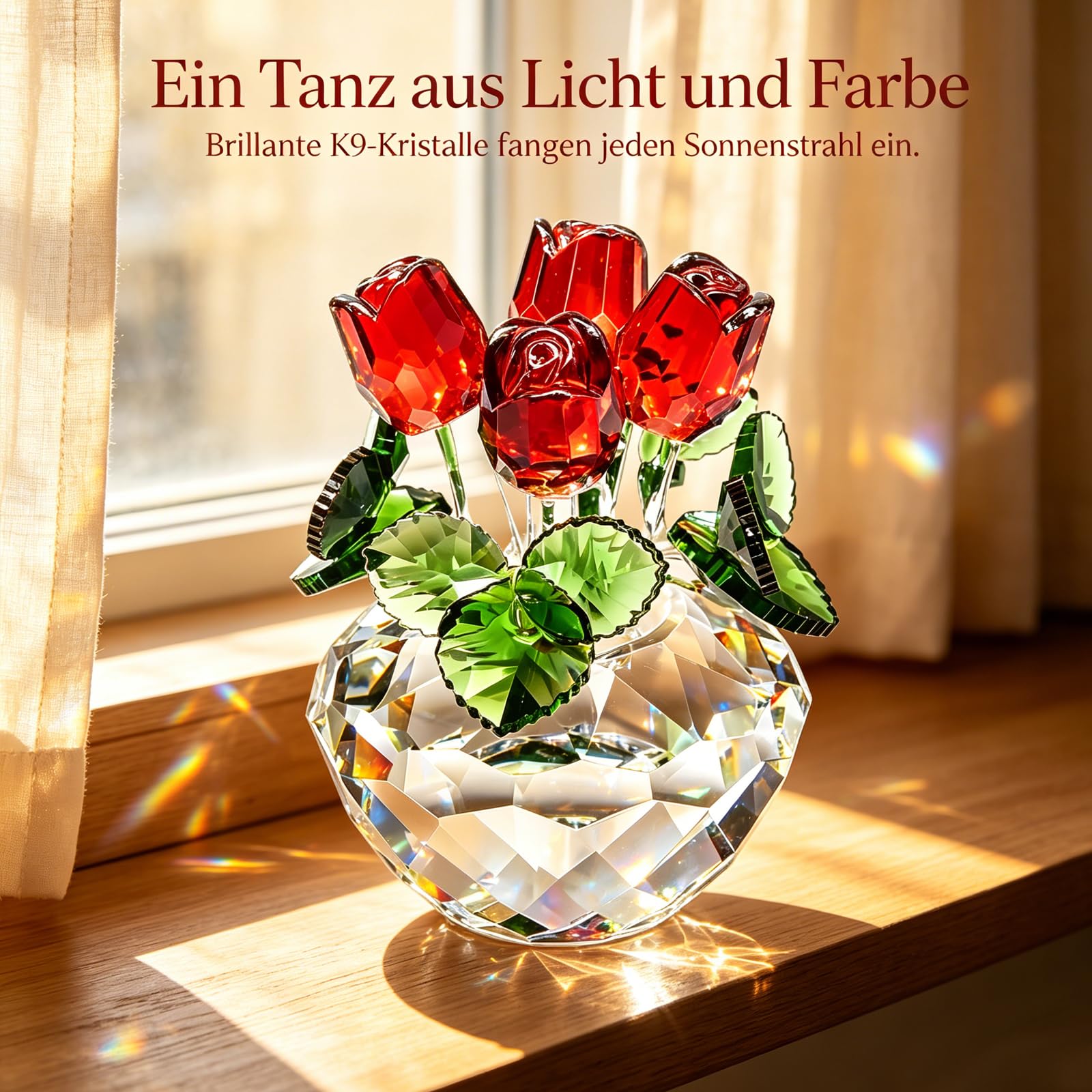 Elegante Rose Kristallrose Figur, Handgefertigte Glasrose Blumenskulptur mit Geschenkbox, Rosen Geschenke für Mama Frauen Valentinstag Hochzeit Home Tischdekoration