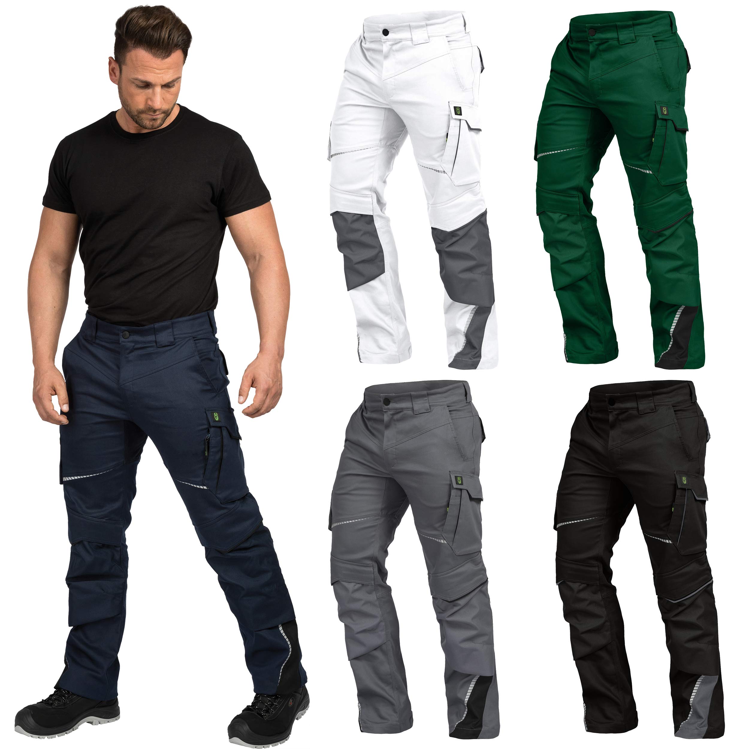 LEIBWÄCHTER Flex-line Arbeitshose Herren – schwarz/grau – Gr. 48 – Bequeme Workwear mit Elastan (Spandex) – 60°C waschbar & trocknergeeignet – erhöhte Reißfestigkeit – für verschiedenste Berufe