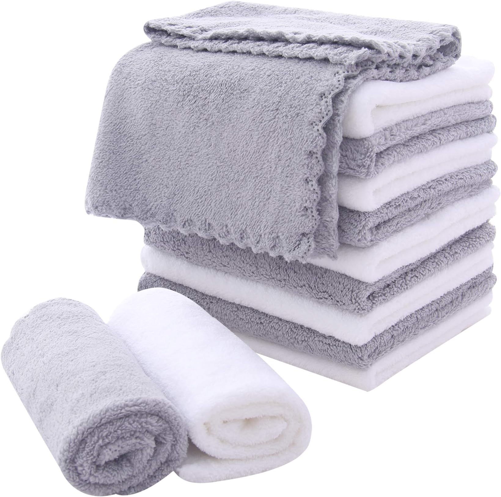 MOONQUEEN Microfiber Facial Cloths Fast Drying Washcloth 12 Pack - Premium Soft Makeup Remover Cloths - Highly Absorbent