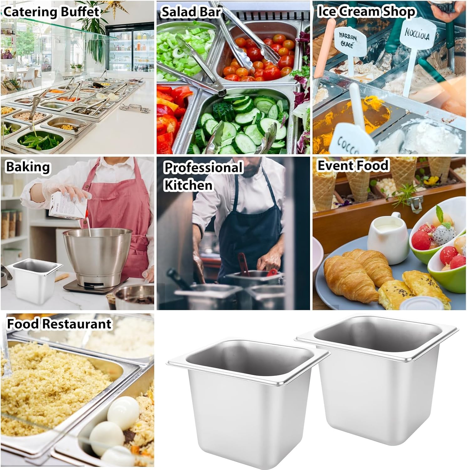 LANIAKEA 6PCS Hotel Pans Stainless Steel Steam Table Pan Restaurant Supplies 1/6 Size 6" Deep Stainless Steam Table Pans, Hotel Pan Trays for Food, Party Catering Supplies - Image 7