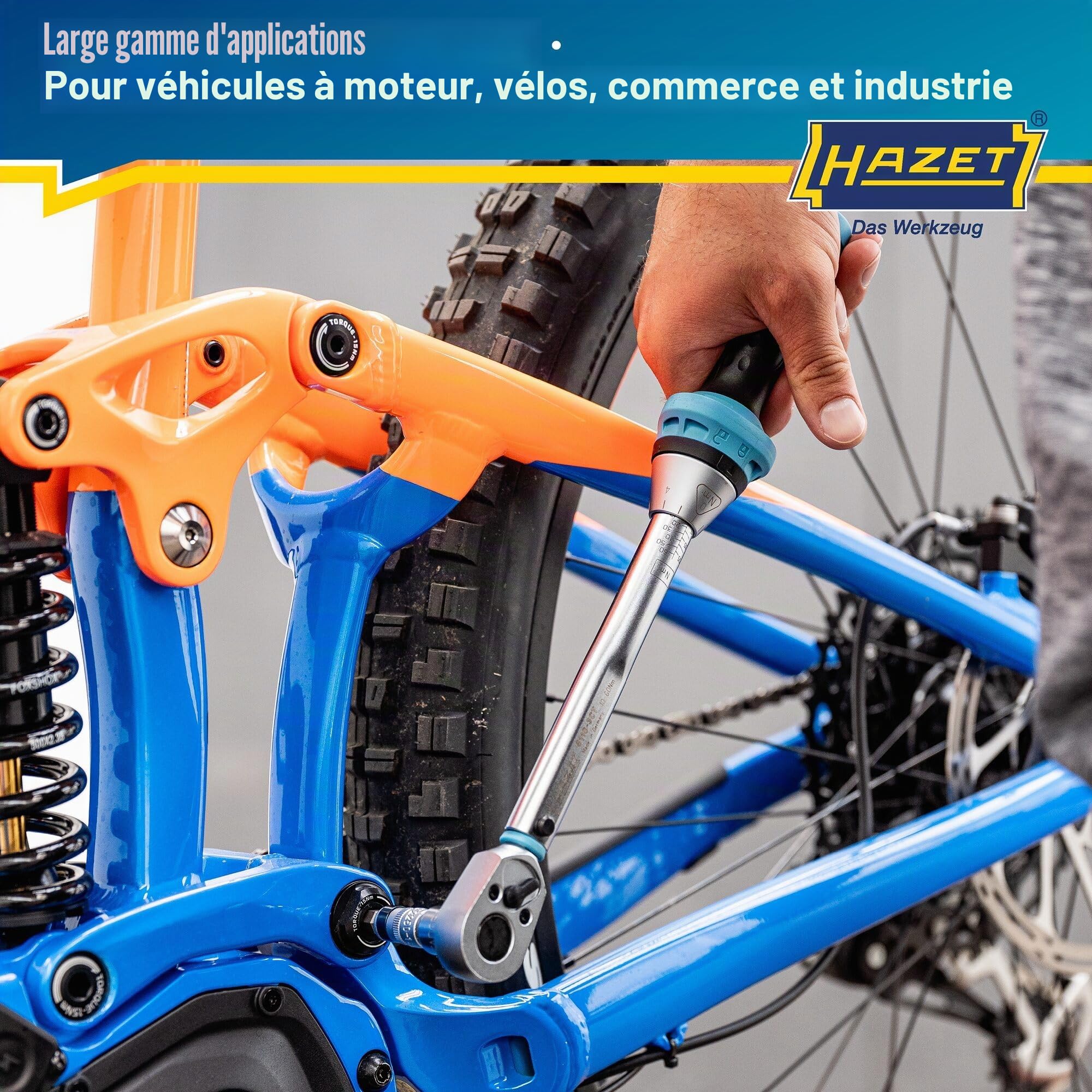 HAZET clé dynamométrique 5110-3CT I Sortie : carré 10 mm (3/8 pouce), tolérance : 3 %, 30 dents (angle d'actionnement 12 degrés) I cliquet réversible facile à utiliser pour voiture et vélo I 320 mm'.