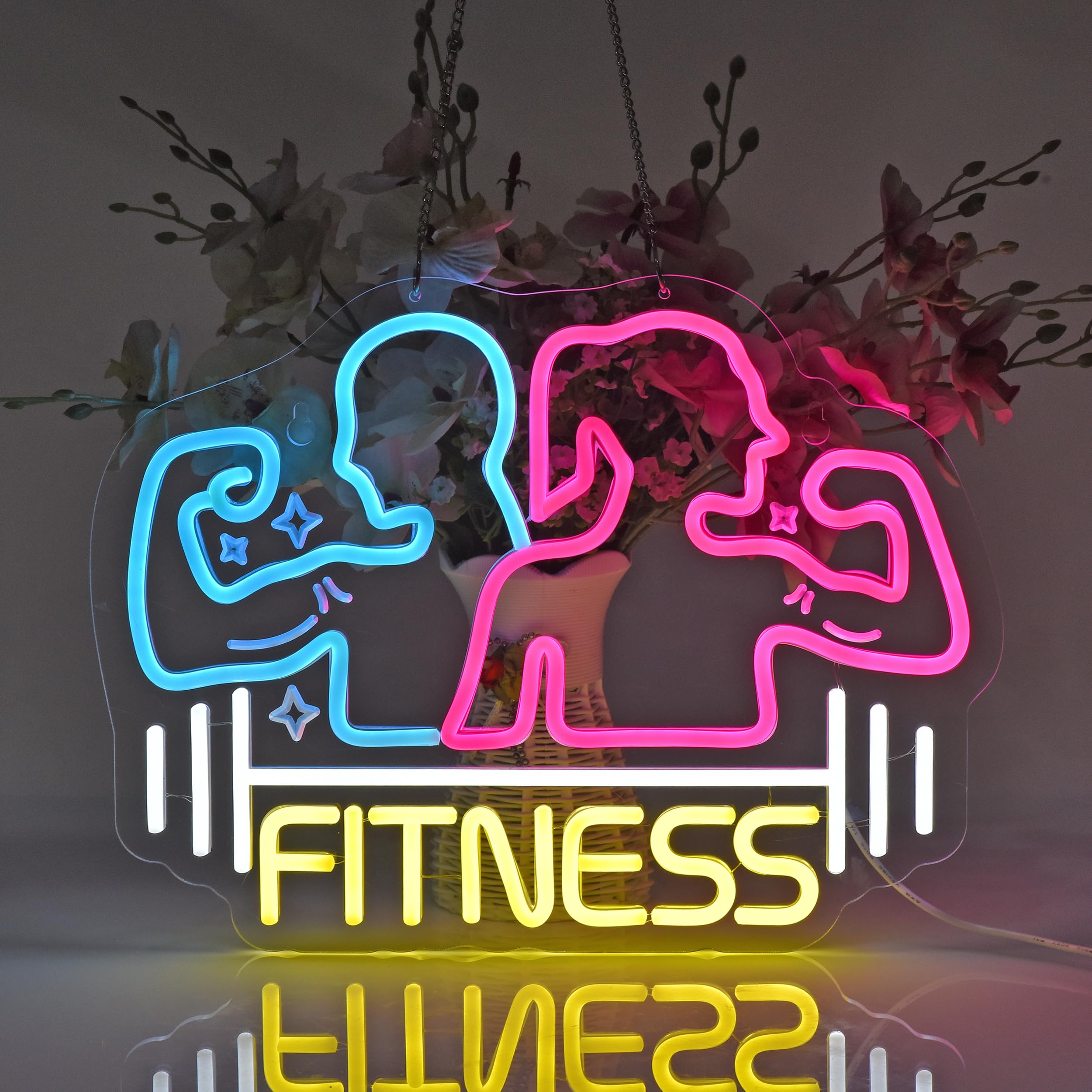 Letrero de neón de fitness, luces de neón para colgar en la pared, decoración para gimnasio, sala de deportes, sala de juegos, cueva de hombre, regalos para niños y niñas, alimentado por USB,