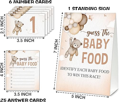 Miniatura 2 de Guess the Baby Food Party Games, juego de baby shower, 1 letrero de pie + 25 tarjetas de respuesta + 6 tarjetas de números, suministros de