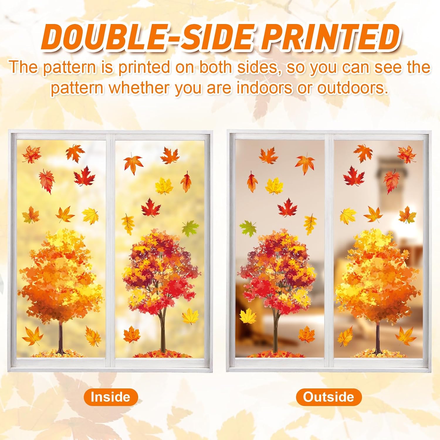 8 Sheets Vintage Fall Leaves Trees Window Clings Thanksgiving Decorations image 3