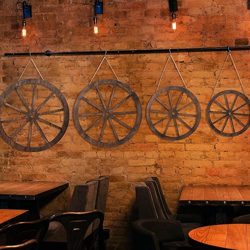 Miniatura 6 de Kigley 4 piezas de decoración de rueda de carro de madera de 24201812 pulgadas, decoración de pared occidental de madera, rueda de carro, decoración