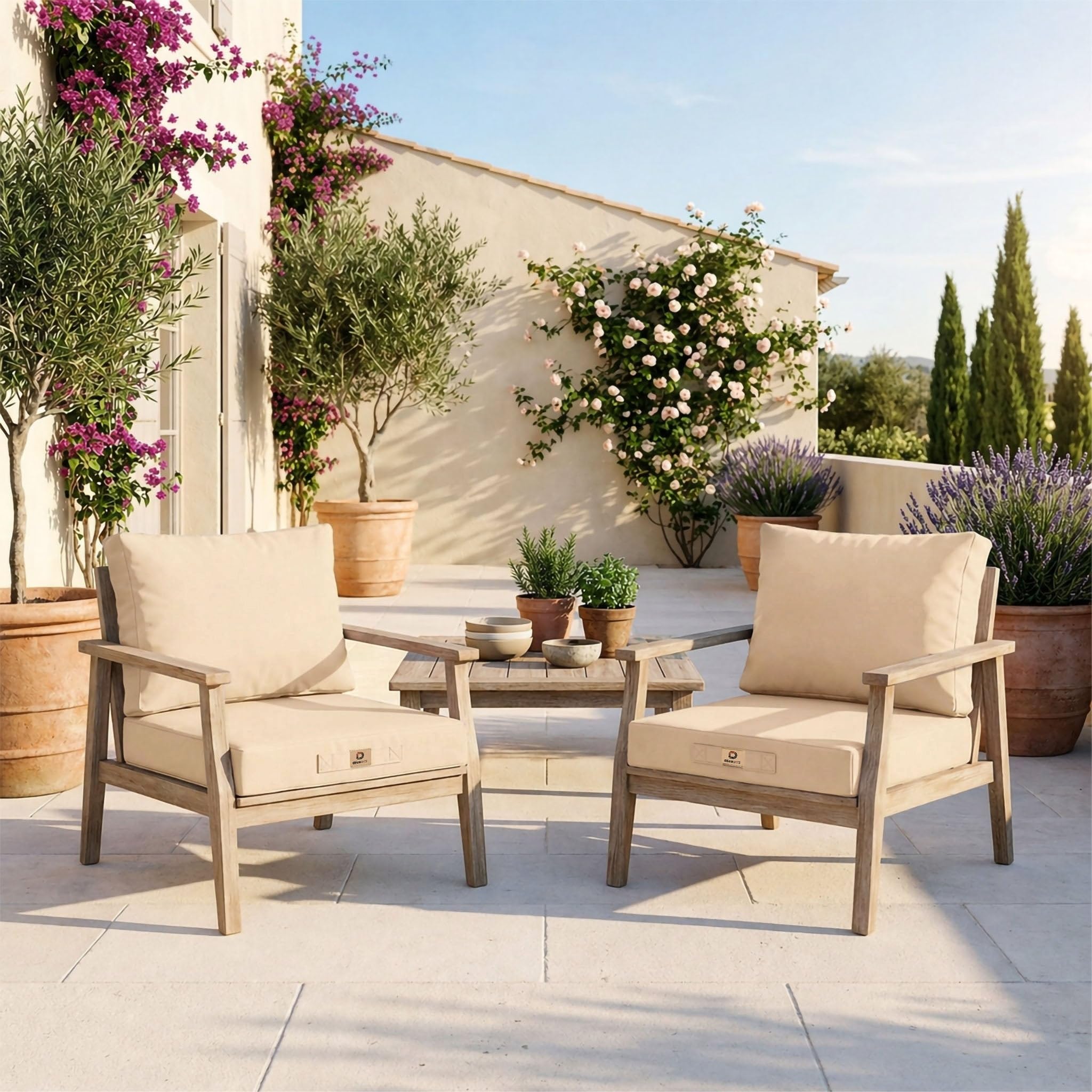 Sitzkissen Outdoor mit abnehmbarem Bezug, Sitzfläche 50x50x8 cm Plus Rückenkissen 50x35 cm, für Gartenstuhl, Balkon und Terrasse, Beige