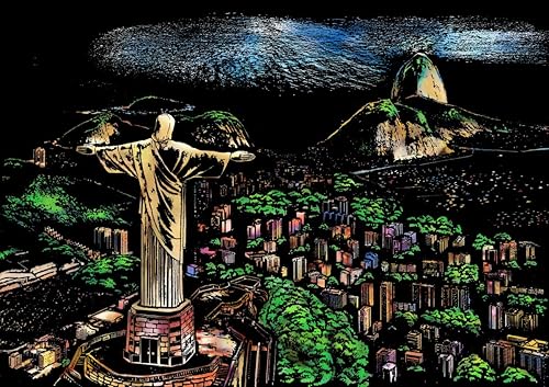 Miniatura 7 de Papel de pintura para rascar arcoíris (A4) para adultos y niños, rascador de vista nocturna, juego de arte de grabado 4 hojas de tarjetas para