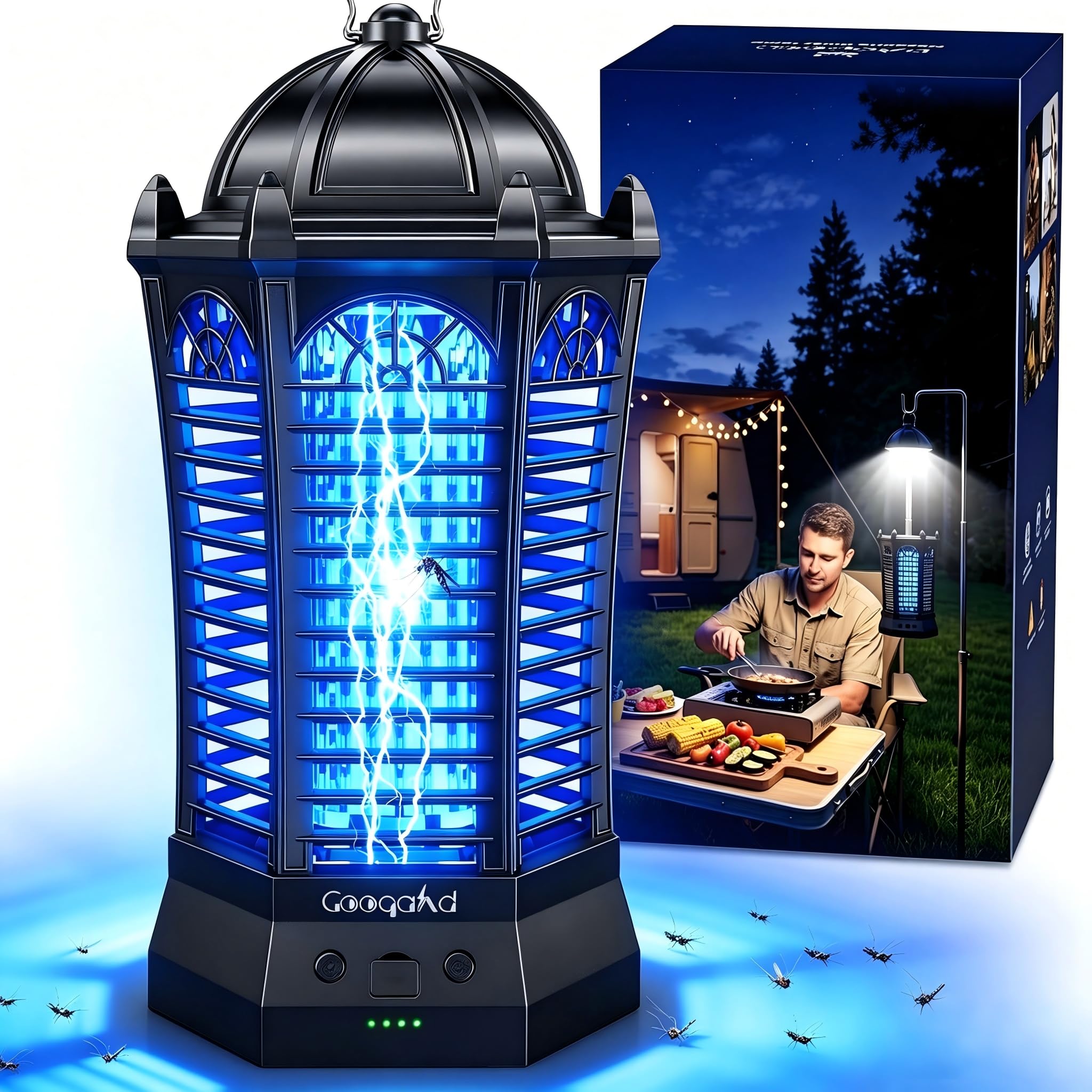 Wiederaufladbarer Bug Zapper Outdoor 2026, 4500V Elektrischer Mückenzapper mit Campinglicht, Kabelloser Tragbarer Mückenvernichter, Outdoor Wasserdichte Fliegenvernichter Falle für Camping, Terrasse