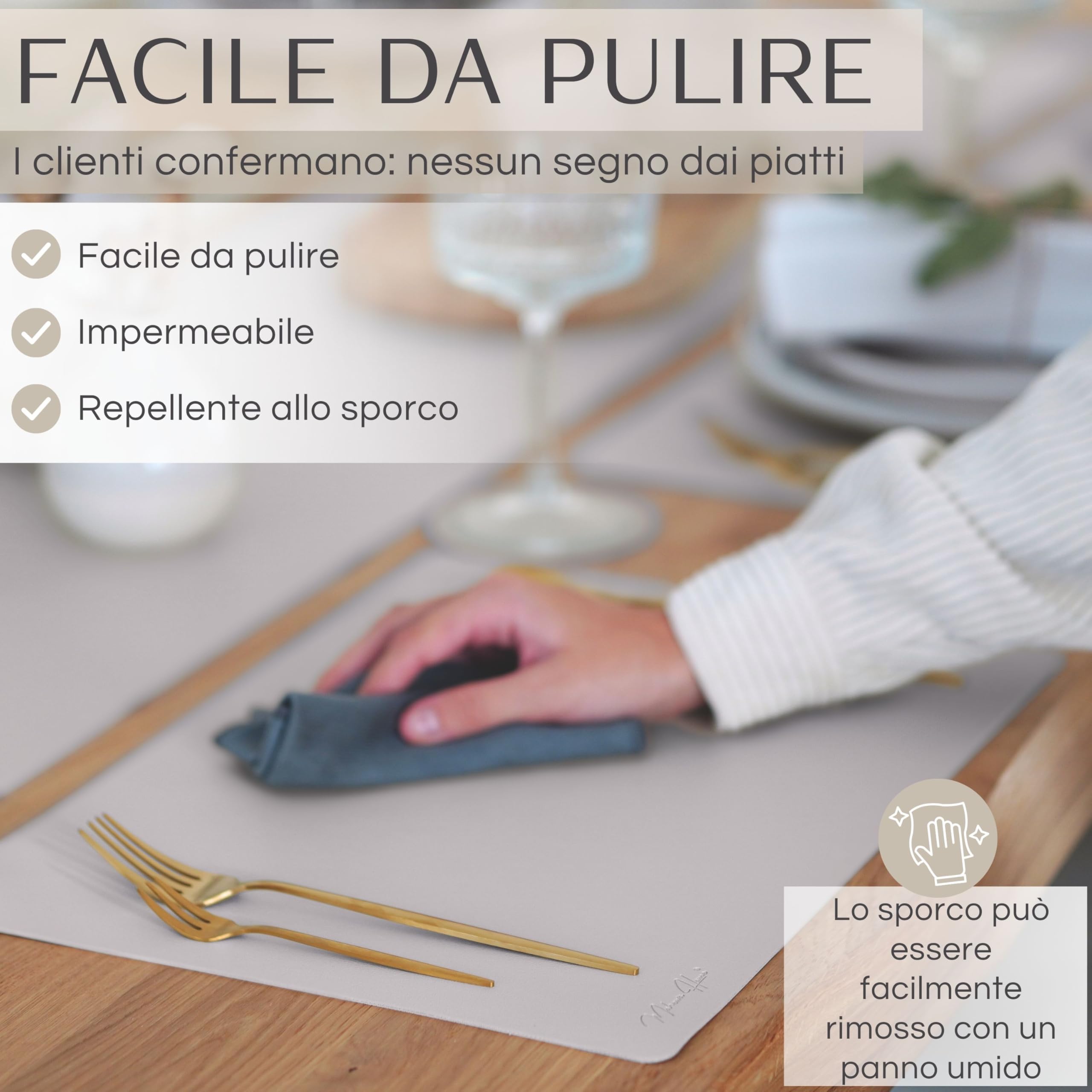 Mahewa® Set di 6 tovagliette in similpelle di alta qualità, lavabili e impermeabili, in effetto pelle (tortora, rettangolare)