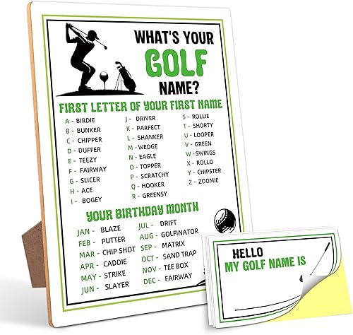 Decoración de fiesta de cumpleaños de golf, juego de fiesta de golf, Cuál es tu nombre de golf, perfecto para actividades de fiesta de cumpleaños de