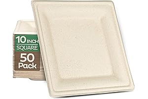 Stack Man - Compostable Square Paper Plates 10 Inch [50-Pack]