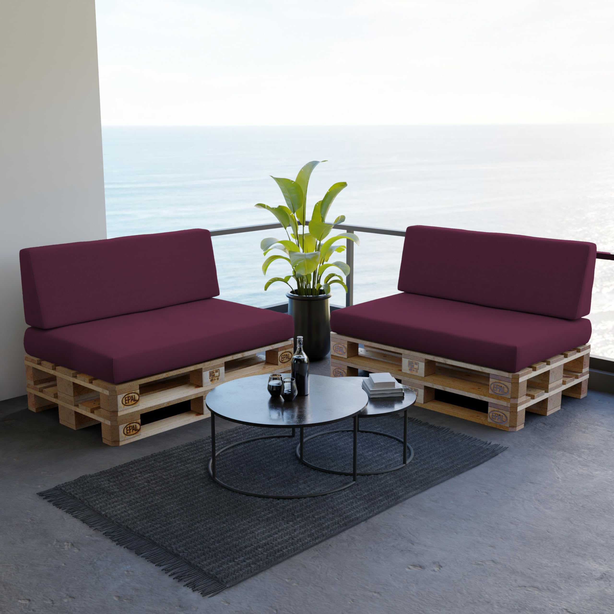 POKAR Euro Pallet Seating Set of 2: 1x seat cushion 120x80cm + 1x back cushion 120x40cm, cold foam, removable covers, Home Garden Furniture DIY, indoor outdoor pillow, without pallets, Beige — view 194