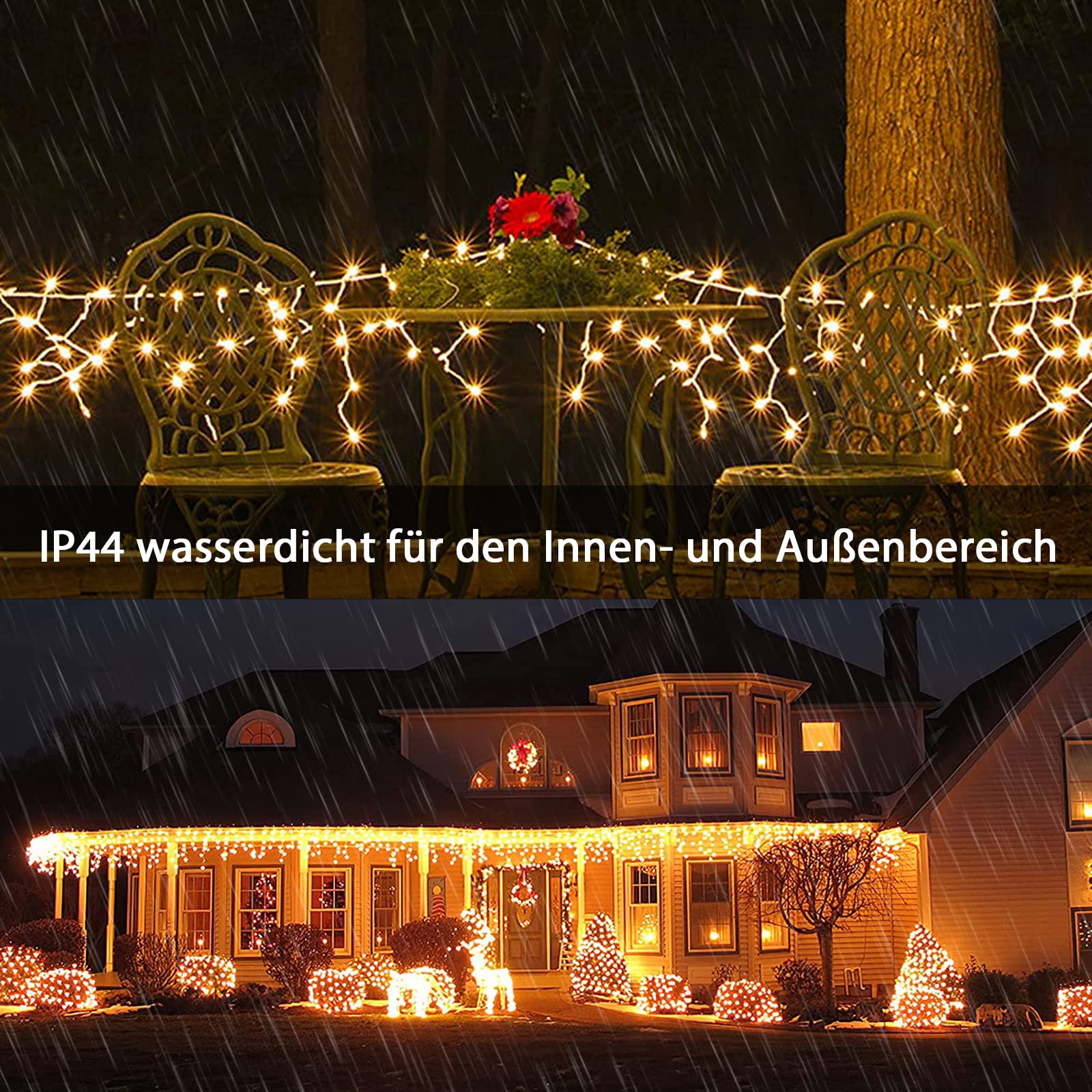 interGo Lichterkette Eisregen Außen, 15m 600er LED Lichtervorhang LED mit Timer, IP44 wasserdicht 8 Modi für Innen Außen Weihnachten, Schlafzimmer, Party, Hochzeit, Balkon, Garten Deko