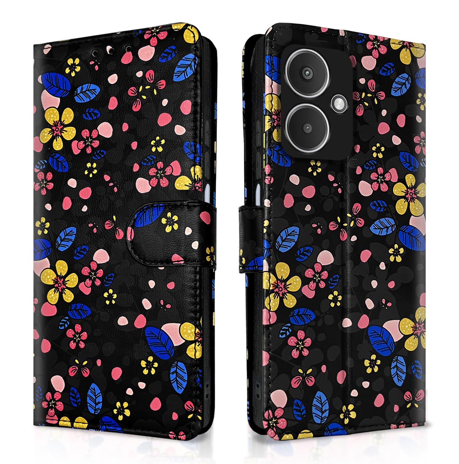 Pikkme Redmi 13C 5G Flip Cover for Girls Leather Finish | Inside TPU with Card Pockets | Wallet Stand and Shock Proof | Complete Protection Flip Case (Black Flower) (B0CQK9PGBX) Amazon Price History, Amazon Price Tracker