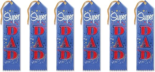 Beistle Super Dad Award Ribbons, 2 x 8 pulgadas, multicolor, paquete de 6