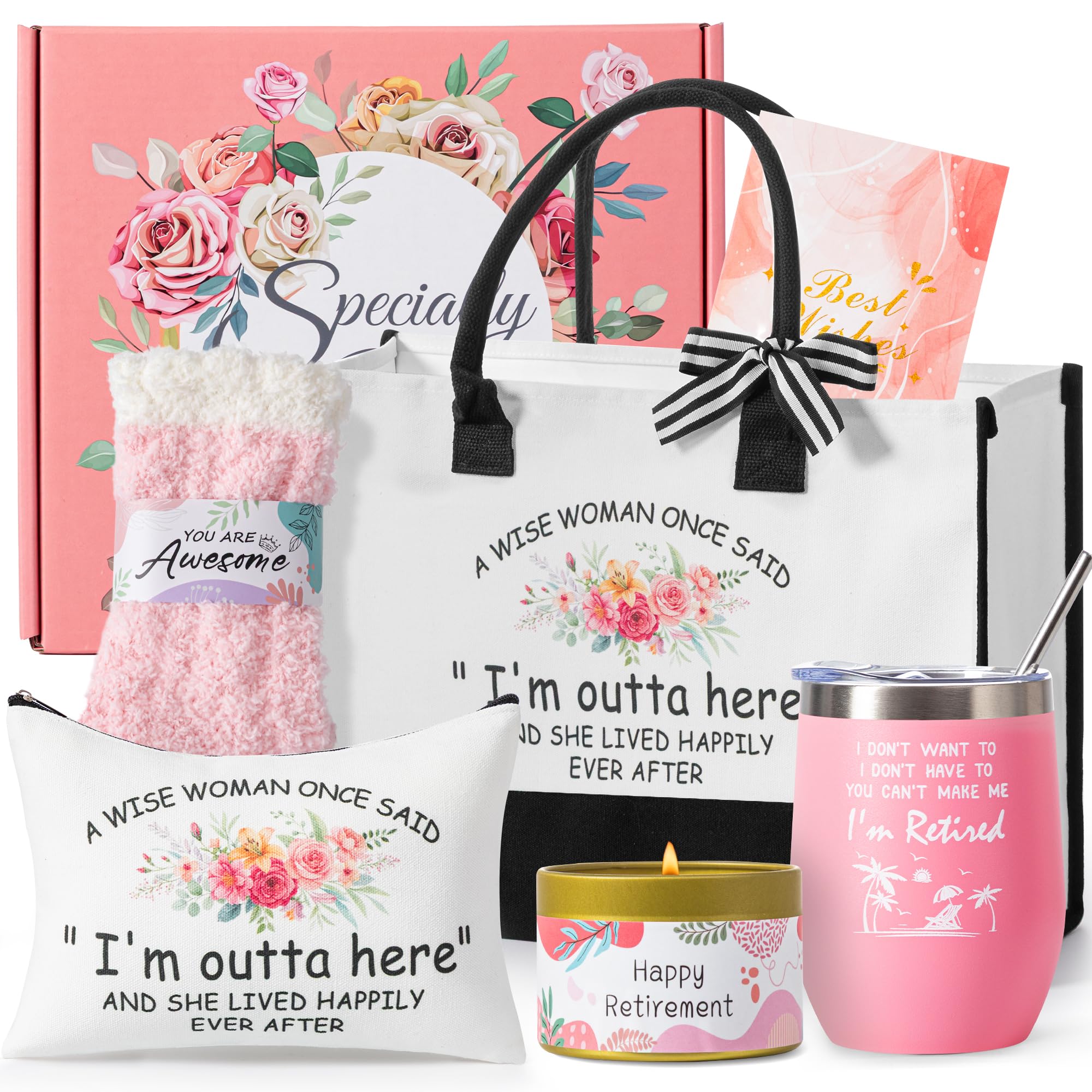 Retirement Gift for Women 2026, Unique Pamper Hamper Cool Happy Retired Gifts Basket for Coworker Teacher Nurses Boss Friends Mum Grandma Retirees,Farewell Leaving Going Away Gift w/Canvas Tote Bag