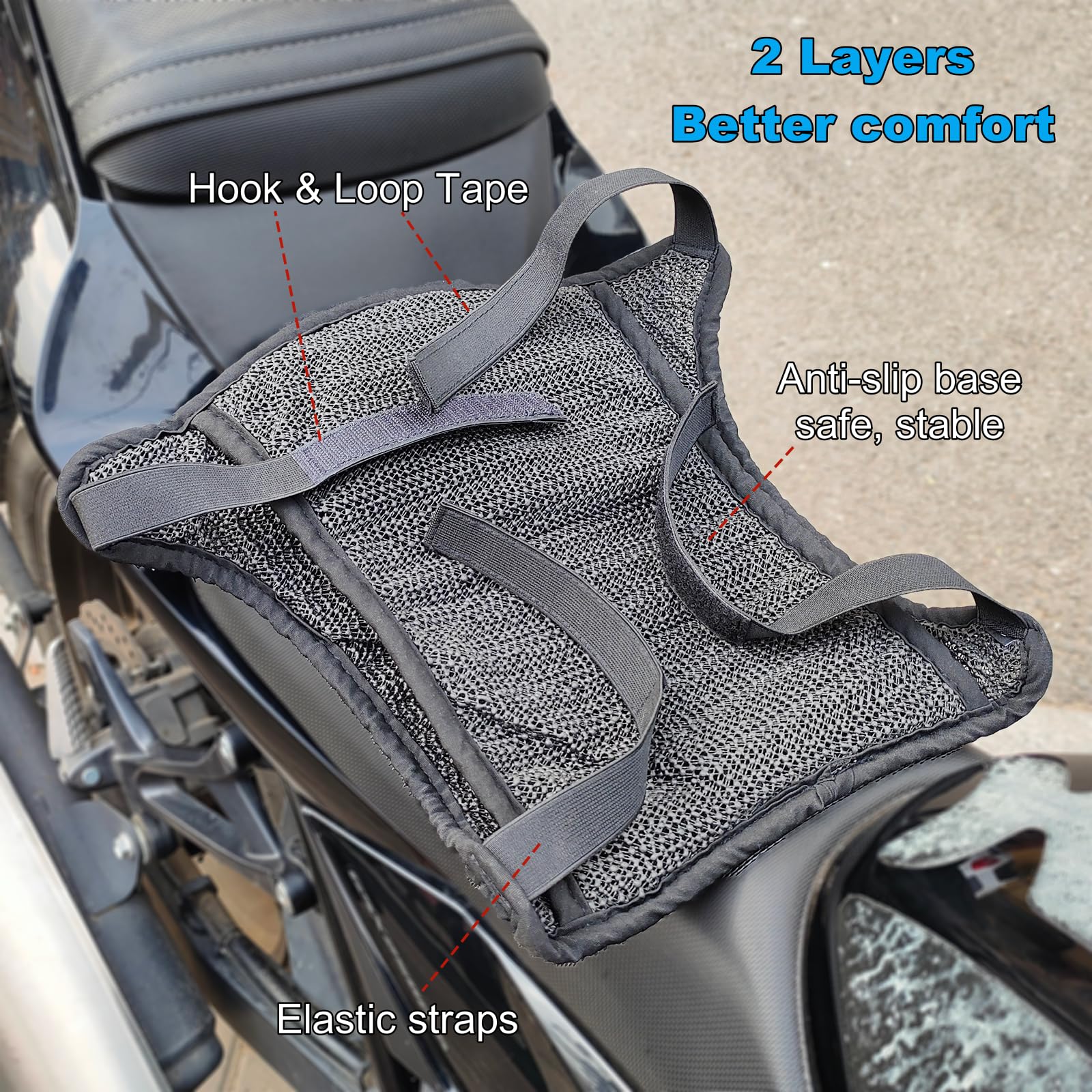 Housse de Selle de Moto en Maille Double Couche, Coussin de Siège de Moto Respirant Universelle, Housse de Protection Solaire de Selle de Moto Ventilée et Antidérapante