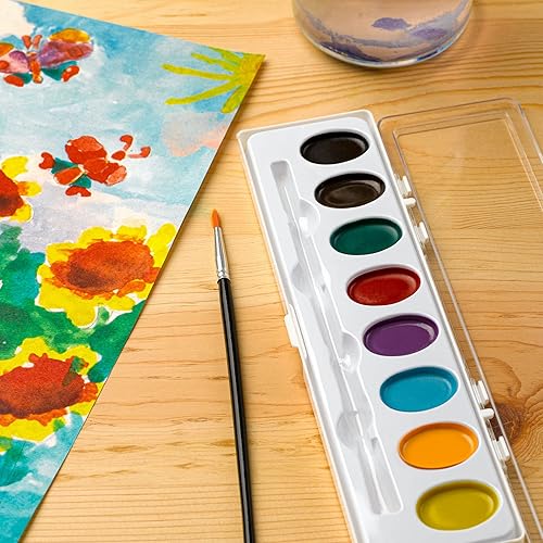 Miniatura 4 de Pintura de acuarela, juego de 8 colores surtidos, incluye pincel, sartén de acuarela con tapa de cierre, lavable, no tóxica