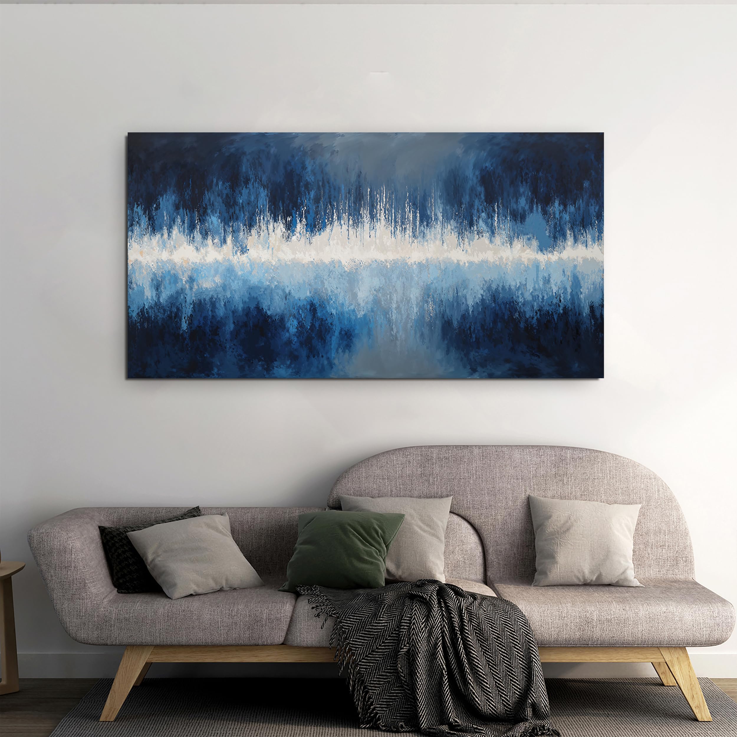 Aefouu Inner Frame Abstract Canvas Art Wall Decor Blue Prints Modern Home Decorations Deep Blue Design Modern Artwork Canvas Wall Art Picture(70X140cm/28X55in/Internal Frame)