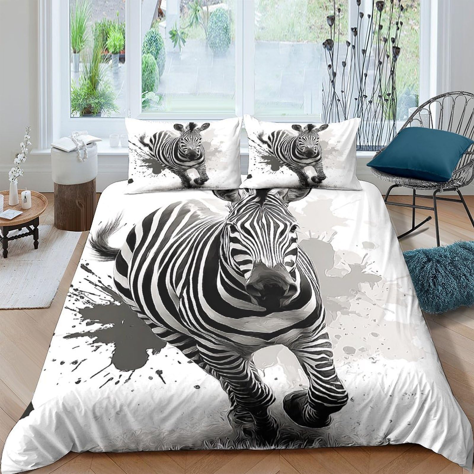 Ctjqhvkz Style-1 3D Printed Running Zebra Fitted Sheet Microfiber Soft Black White Splash Mattress Cover For Bedroom Guest Room Decor Single（135X200cm）