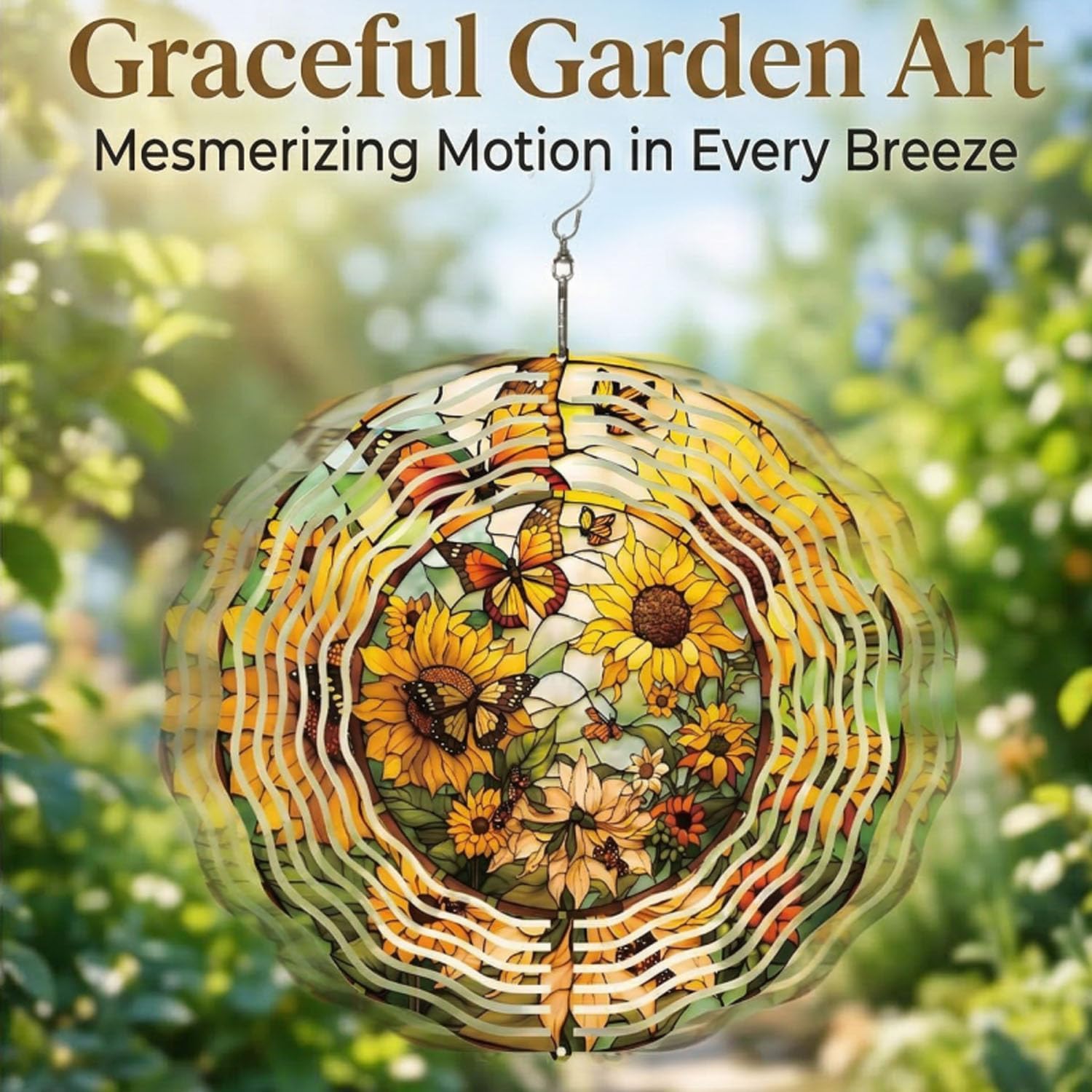 Metal Wind Spinners Outdoor Sunflower Decorations Garden Hanging, Festive Gifts for Women Mom Grandma, 25cm/ 9.84in 3D Wind Spinners for Garden Decor for Patio,Yard,Outdoor