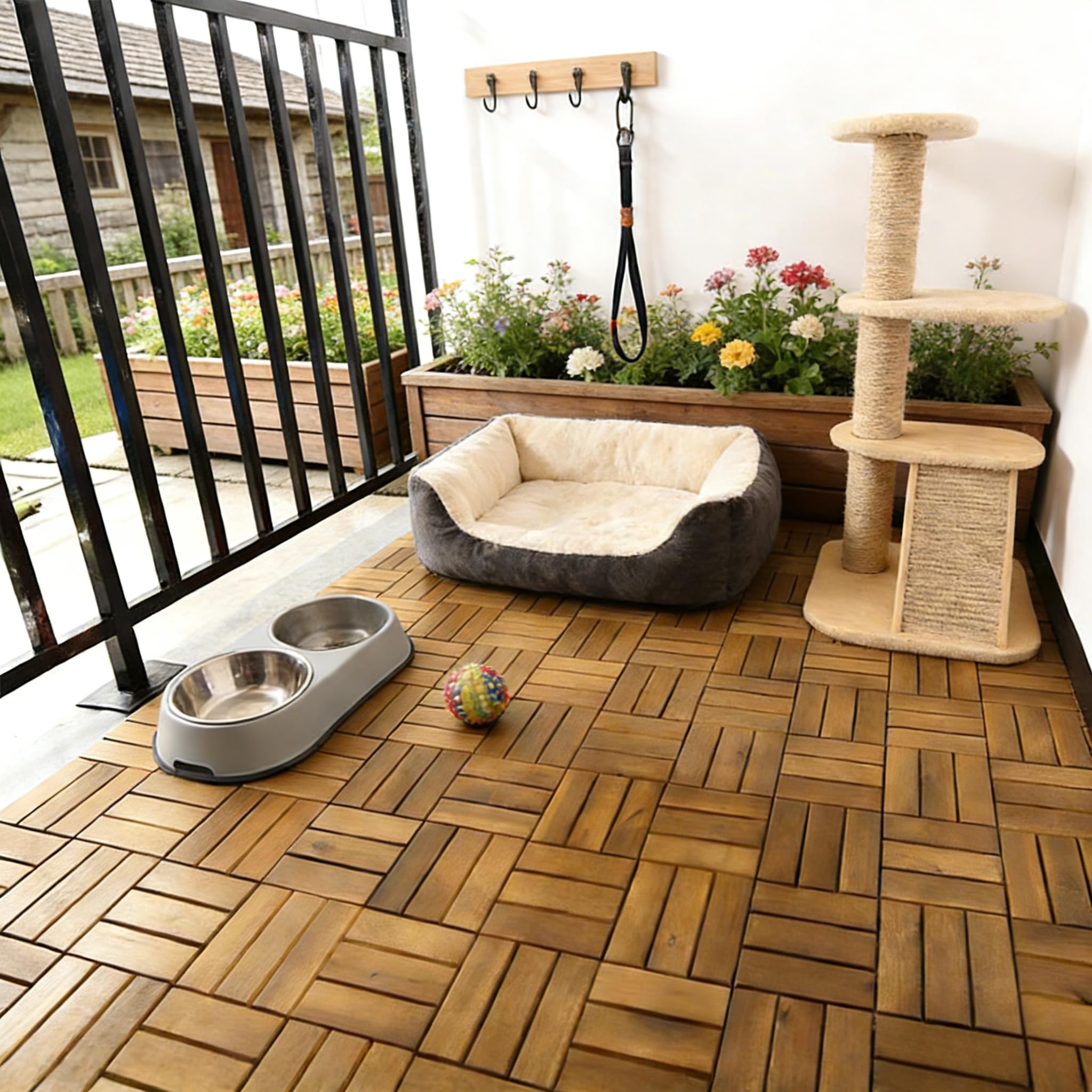 Confezione da 55 piastrelle in legno di acacia, 5 m², per balconi, pavimenti in legno, resistenti alle intemperie, 30 x 30 cm, in legno di acacia, piastrelle a clic, piastrelle per terrazze