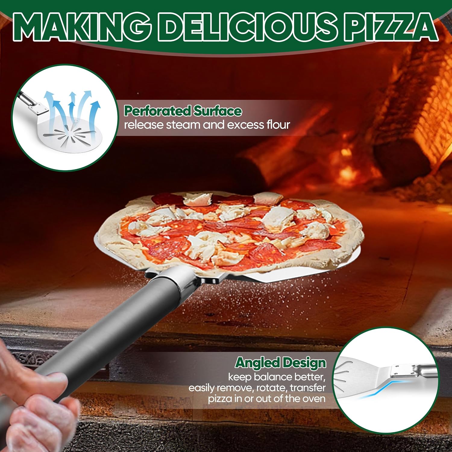 HaSteeL Pizza Peel, 9-Inch Round Pizza Turner for Baking Grilling