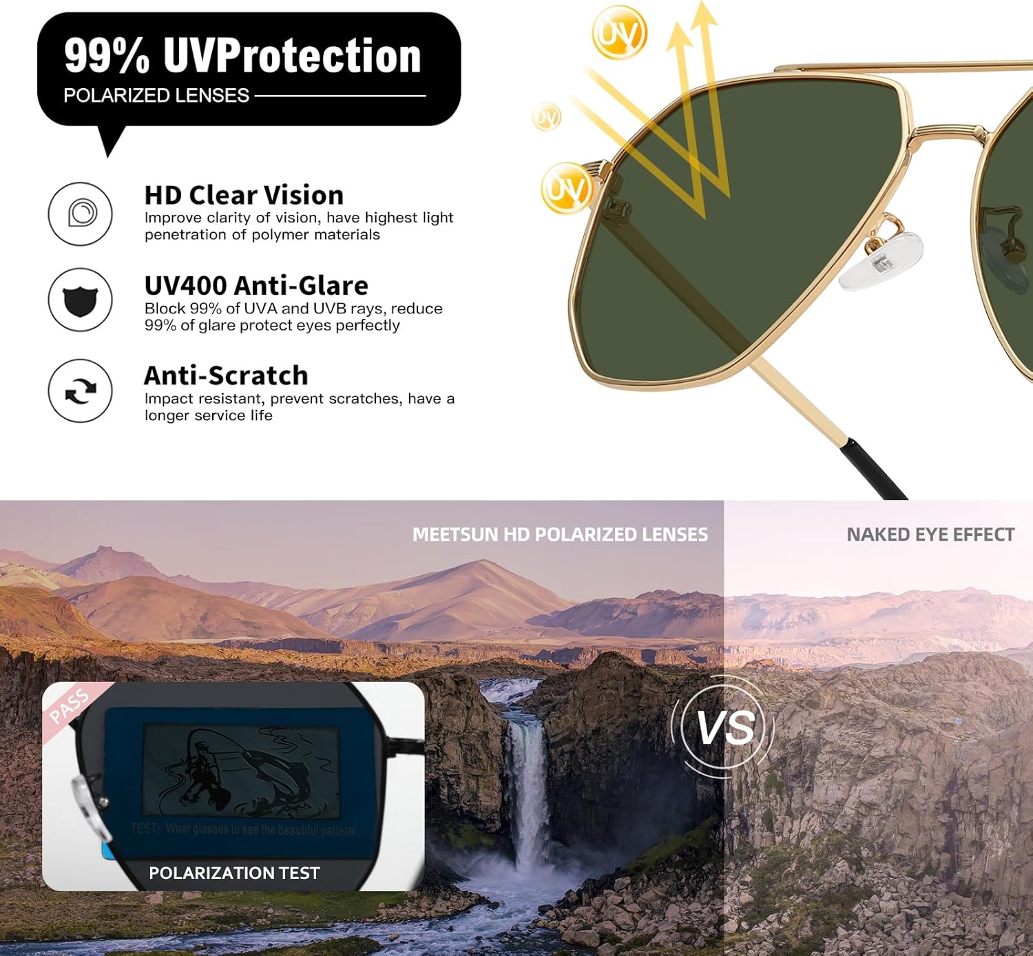 MEETSUN Retro Oversized Aviator Sunglasses for Women Men Polarized Large Vintage Classic Square Metal Aviators Shades - Image 7