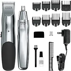 Wahl Kit aparador de barba recarregável Groomsman para bigodes, pelos do nariz e detalhes leves e cuidados com bateria molhada/seca bônus aparador de nariz – Modelo 5622v