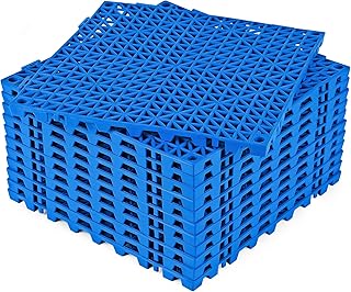 Modular Interlocking Cushion 12 Pcs 11.8" x 11.8" Interlocking Rubber Floor Drain Holes Non-Slip Splicing Drainage Mats for Deck, Shower, Kitchen, Drain Pool, Sauna Bath, Indoor Outdoor (Blue)