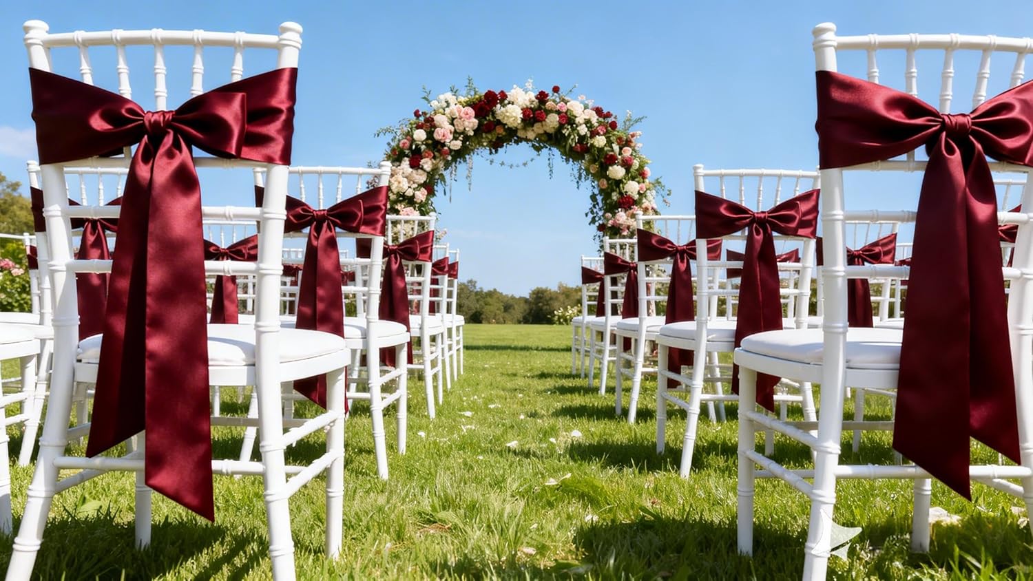 50 Pack Satin Burgundy Chair Sashes Bows for Wedding Party Thanksgiving Halloween Hotel Reception Restaurant Decorations, Event Decorations