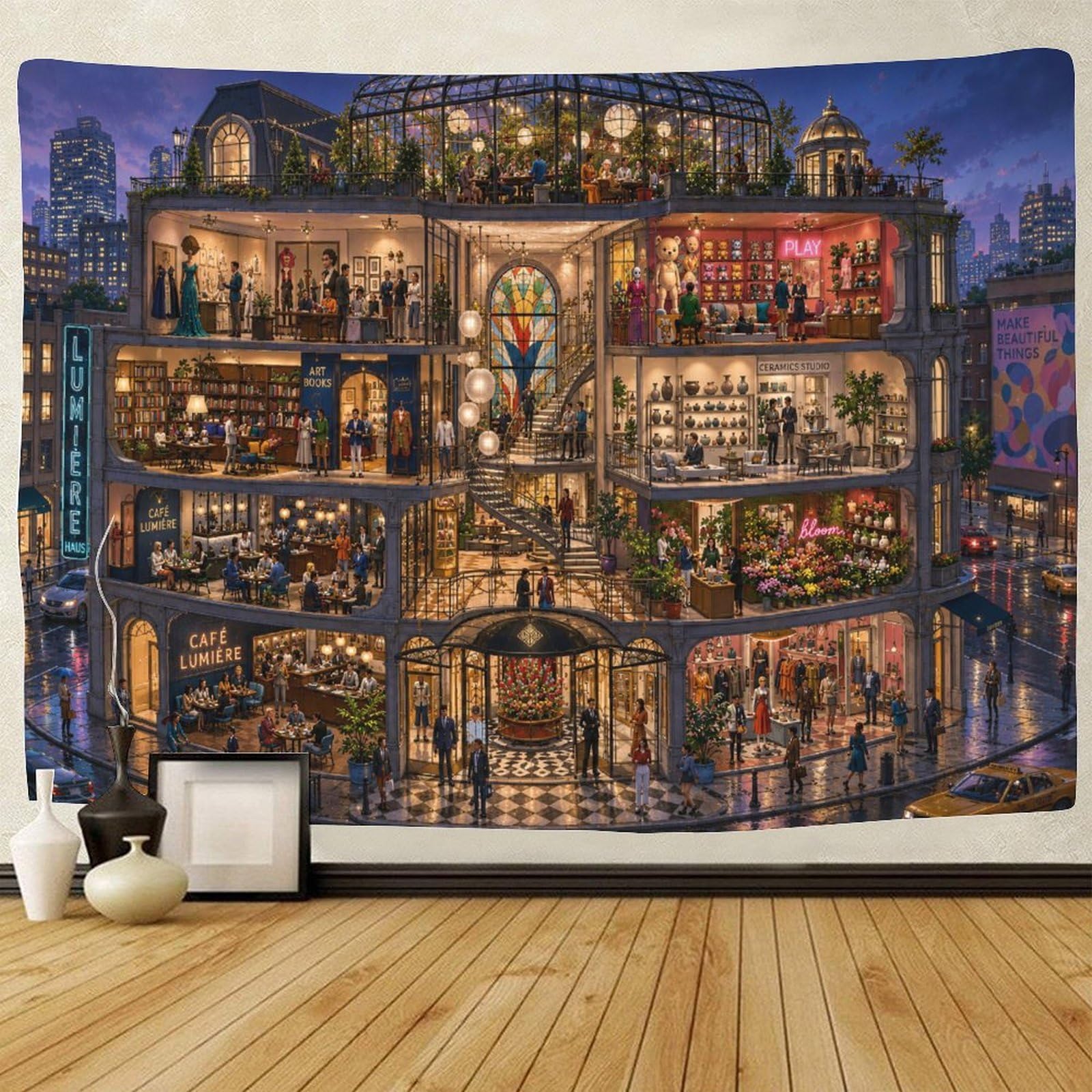 GPMNBCXZK Modern Urban Department Store Wall Tapestry 3D Print Wall Art Decor Tapestries Poster Home Decoration Living Room Dorm 150cmx200cm