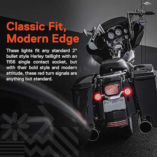 Miniatura 2 de TRUE MODS 1156 - Luz trasera de freno LED roja de 2 pulgadas para Harley Davidson Juego de pares Acabado negro Estilo bala Luz para Harley Sportster