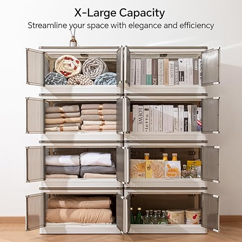 Miniatura 3 de Homeforce Contenedores de almacenamiento de plástico plegables de 69 galones, contenedores de almacenamiento apilables con tapas y ruedas,