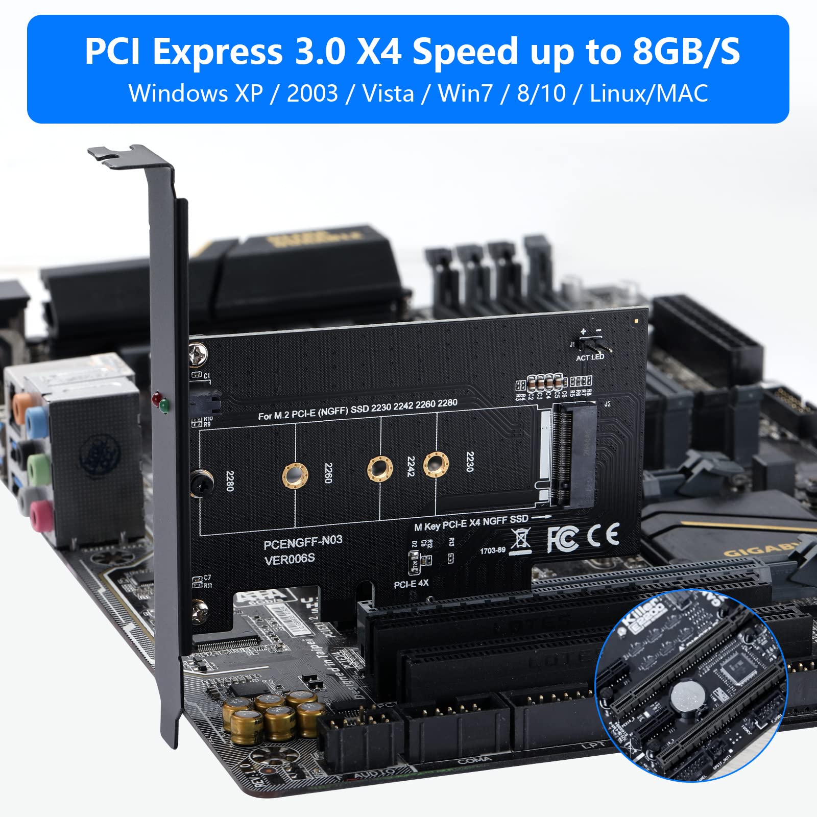 Amazon | MZHOUキーMPICEX4 NGFF SSDコントローラー拡張カード、M.2