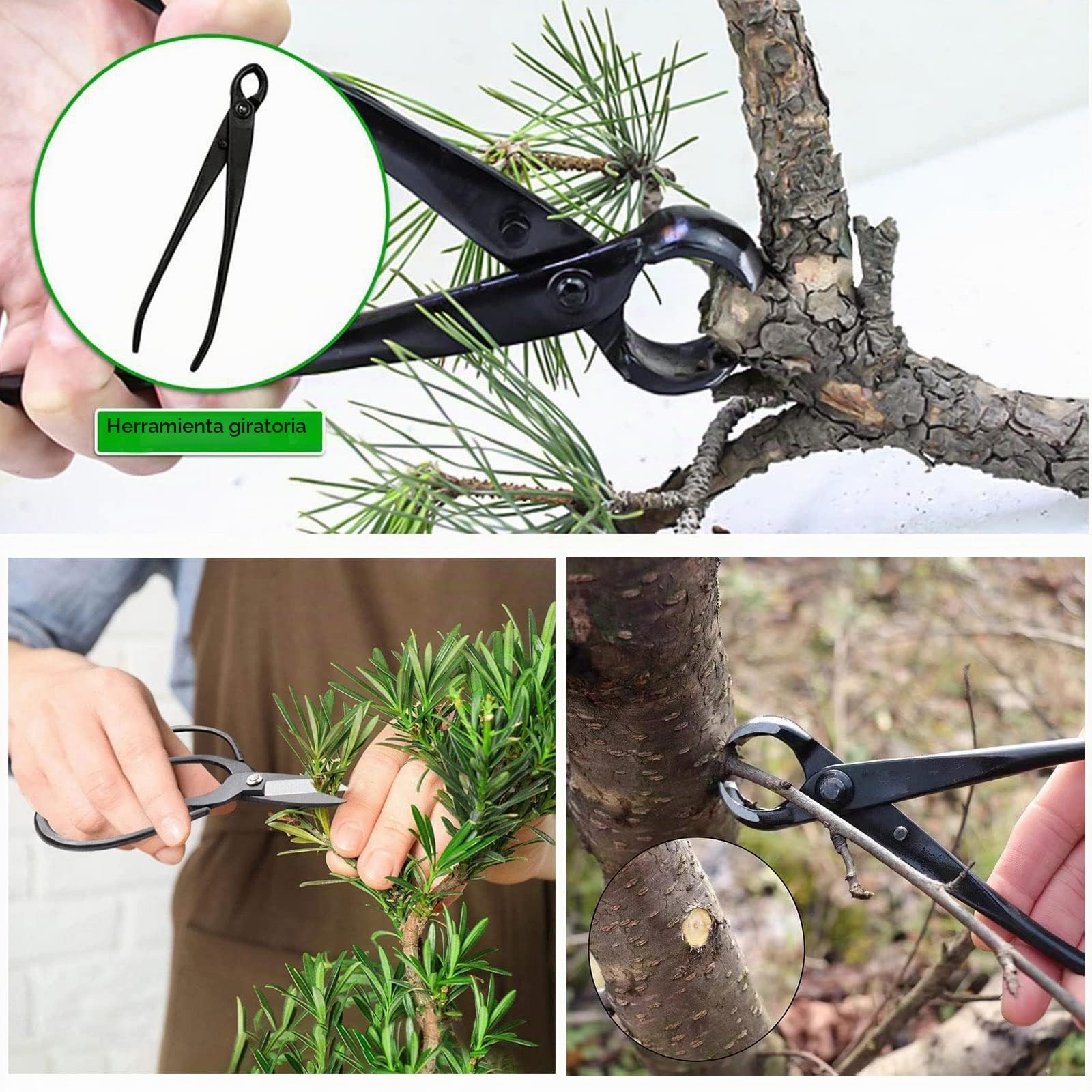 RoseFlower 15 Piezas Juego de Herramientas para bonsái de jardín, de Acero al Carbono, Incluye Tijeras con Pala Rastrillo Alicates de Alambre Cortador Balcón Plantas Suculentas con Funda de Nylon