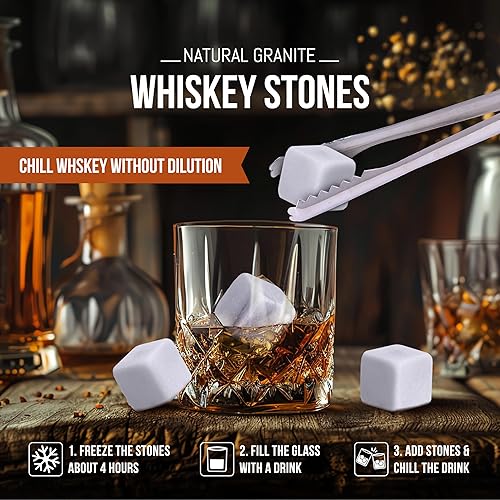 Miniatura 4 de Juego de regalo de vidrio de whisky con piedras de whisky, dos piezas de vasos, pinzas, incluye bolsa de microfibra dentro de una caja de madera