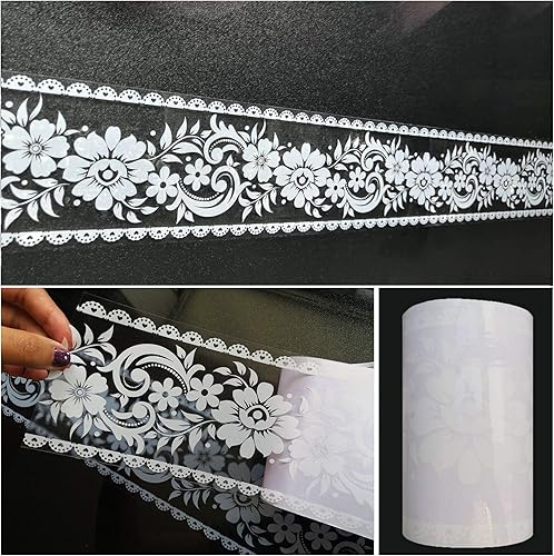 Papel tapiz con borde para pegar y despegar Papel tapiz de encaje floral transparente para decoración de vidrio, azulejos extraíbles e