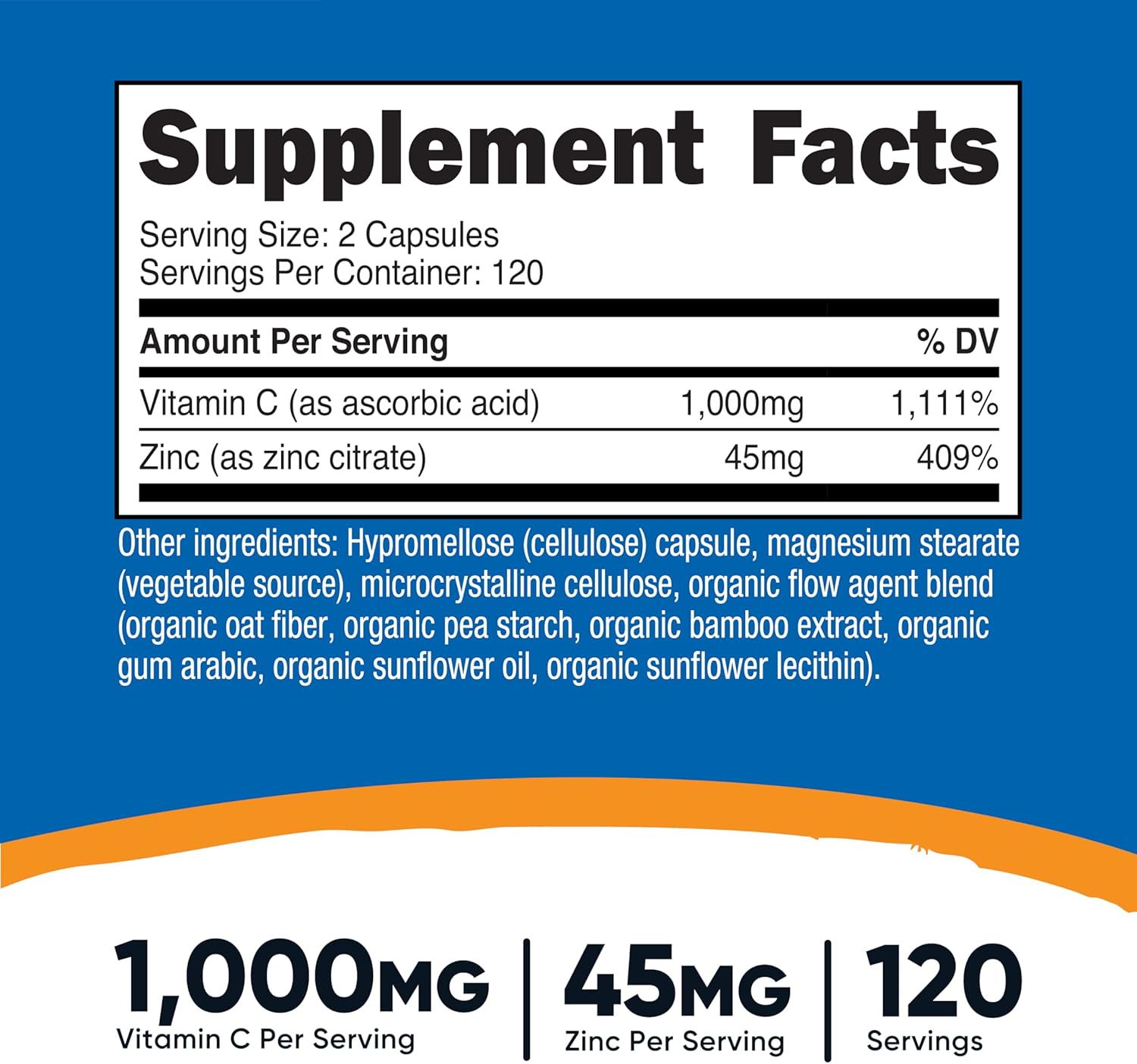 Nutricost Vitamin C with Zinc Capsules, 120 Servings (2 Pack) - 1000mg Vitamin C, 45mg Zinc, Non-GMO, Gluten Free Vitamin C Supplement