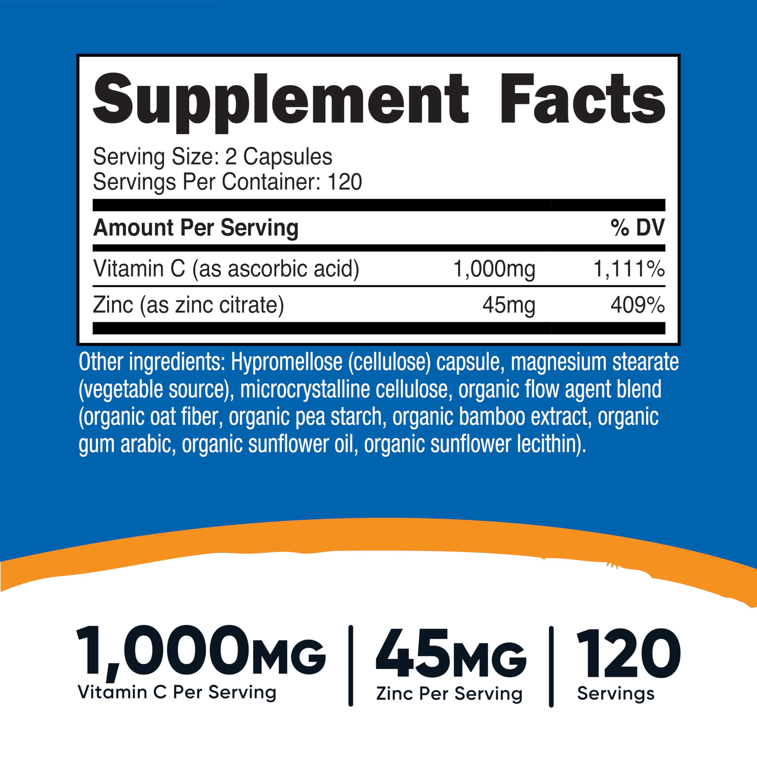 Nutricost Vitamin C with Zinc Capsules, 120 Servings, Gluten Free, GMO-Free — Amazon image 2