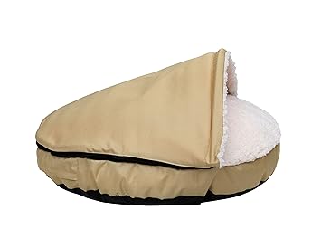 Happycare Textiles Pet Cave and Round Pet Bed for Cats and Small Dogs, Khaki