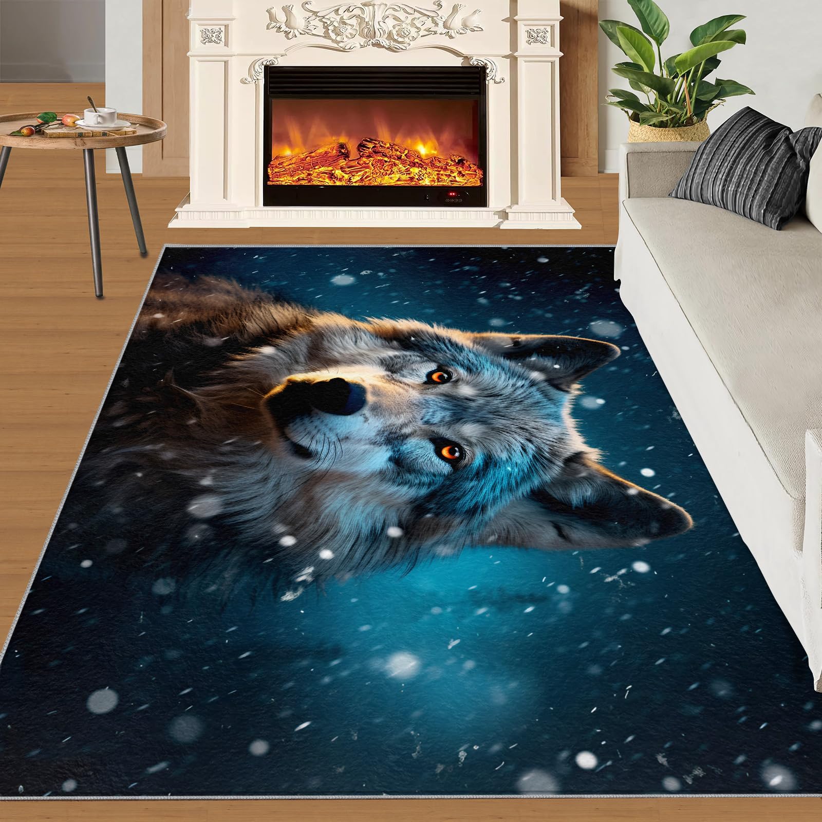 SANSJI Wolf Rugs for Living Room, Cute woles 180x200 Carpet, Wolves Howling Area Rugs Non Slip Washable Mats, Animal Wolves Indoor Rugs for Bedroom