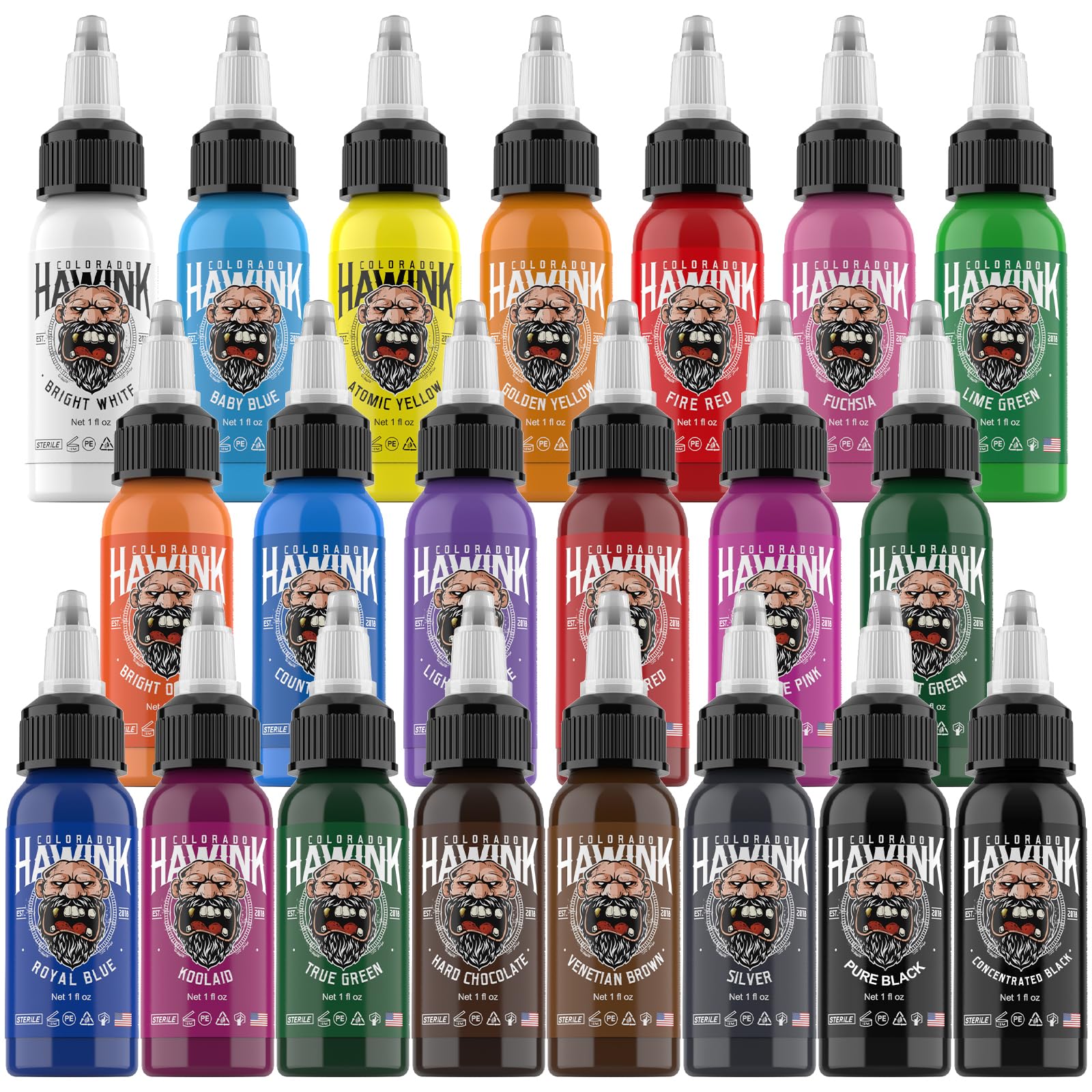 Tattoo Ink Color Set 1 oz (30ml) 21 Colors Pigment Kit Tattoo Supplies TI203-30-21