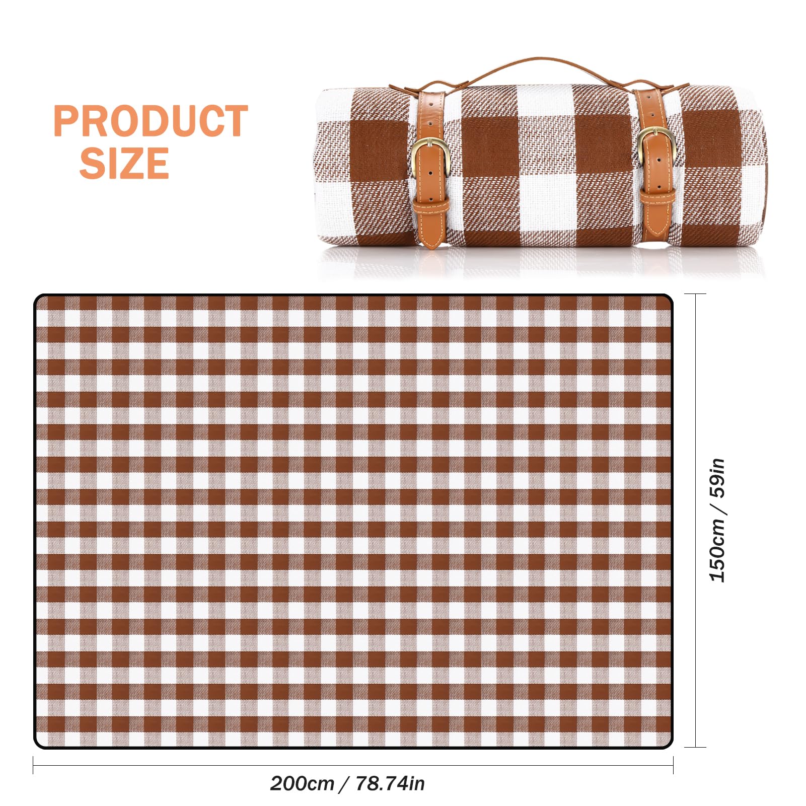 LIYUABU Coperta da picnic, 150 x 200 cm, marrone, impermeabile, portatile, extra grande, isolata con maniglia, perfetta per picnic, attività all'aperto, campeggio, spiaggia, parco
