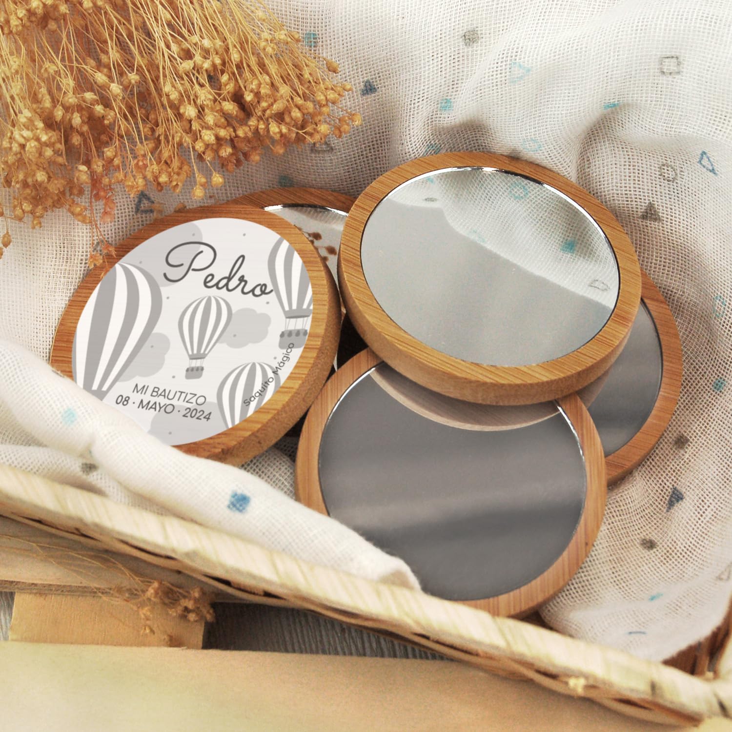 Pack de Espejos Personalizados de Bambú | Impresión UV a Todo Color | 42 Diseños Únicos | Eco-Friendly | 4 Opciones de Pack (5, 10, 20, 30 uds) | Espejo 1X Nature Personalizado. (Pack 20 ud)