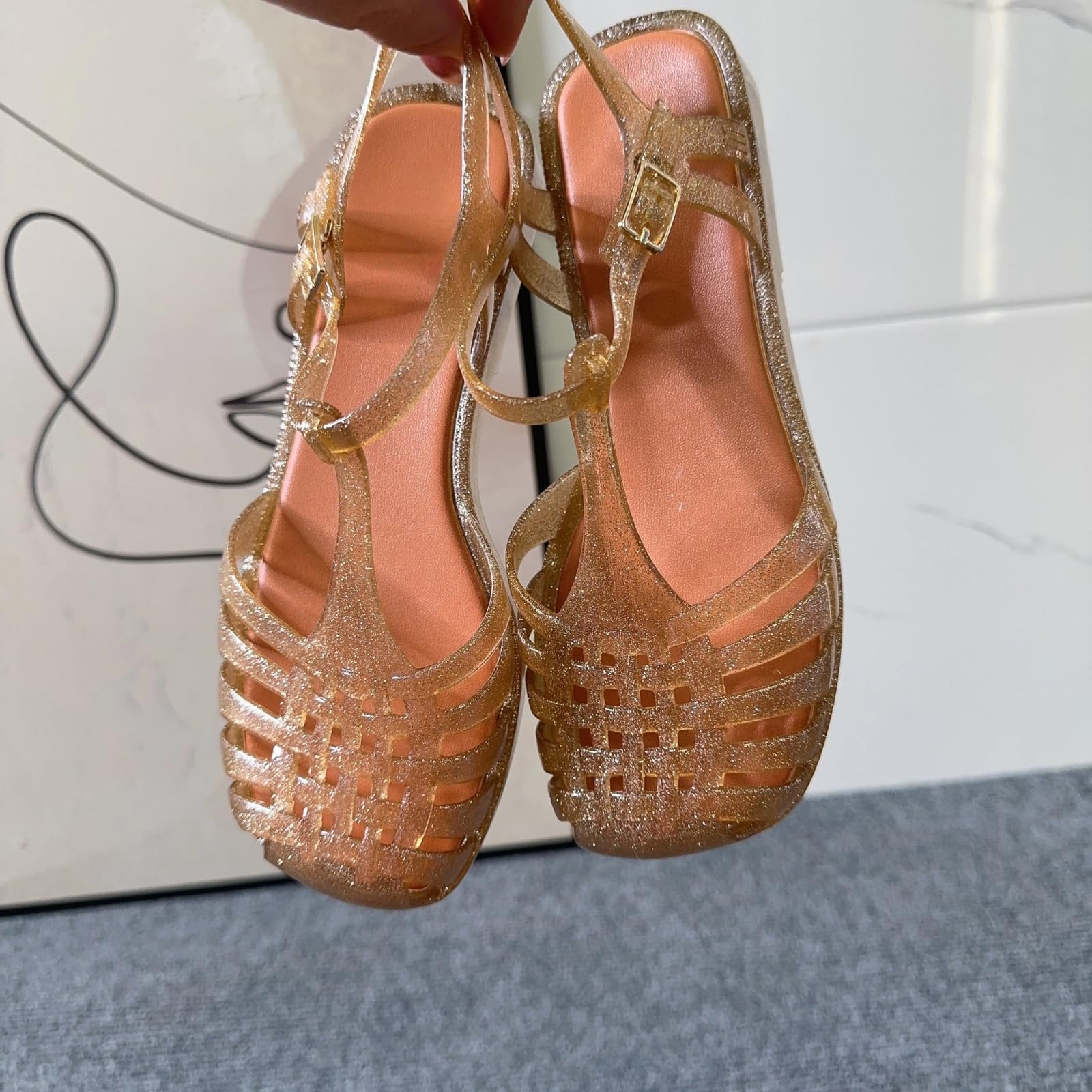 RXZCHH Sandalias Planas Romanas con Punta Cuadrada para Mujer, Zapatos de gelatina calados, Sandalias Informales de Verano para Playa, Talla única pequeña (púrpura, 39)